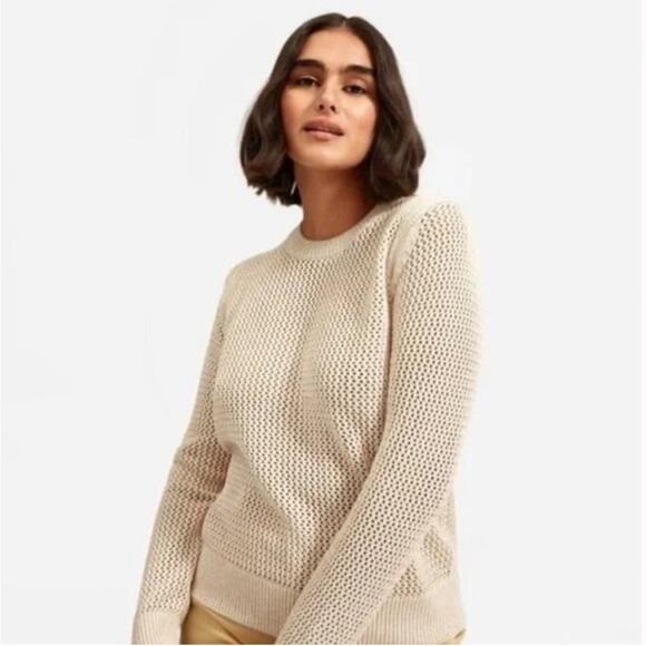 EVERLANE The Mesh‎ Soft Cotton Sweater in Cream Size XS NWOT - Picture 6 of 8